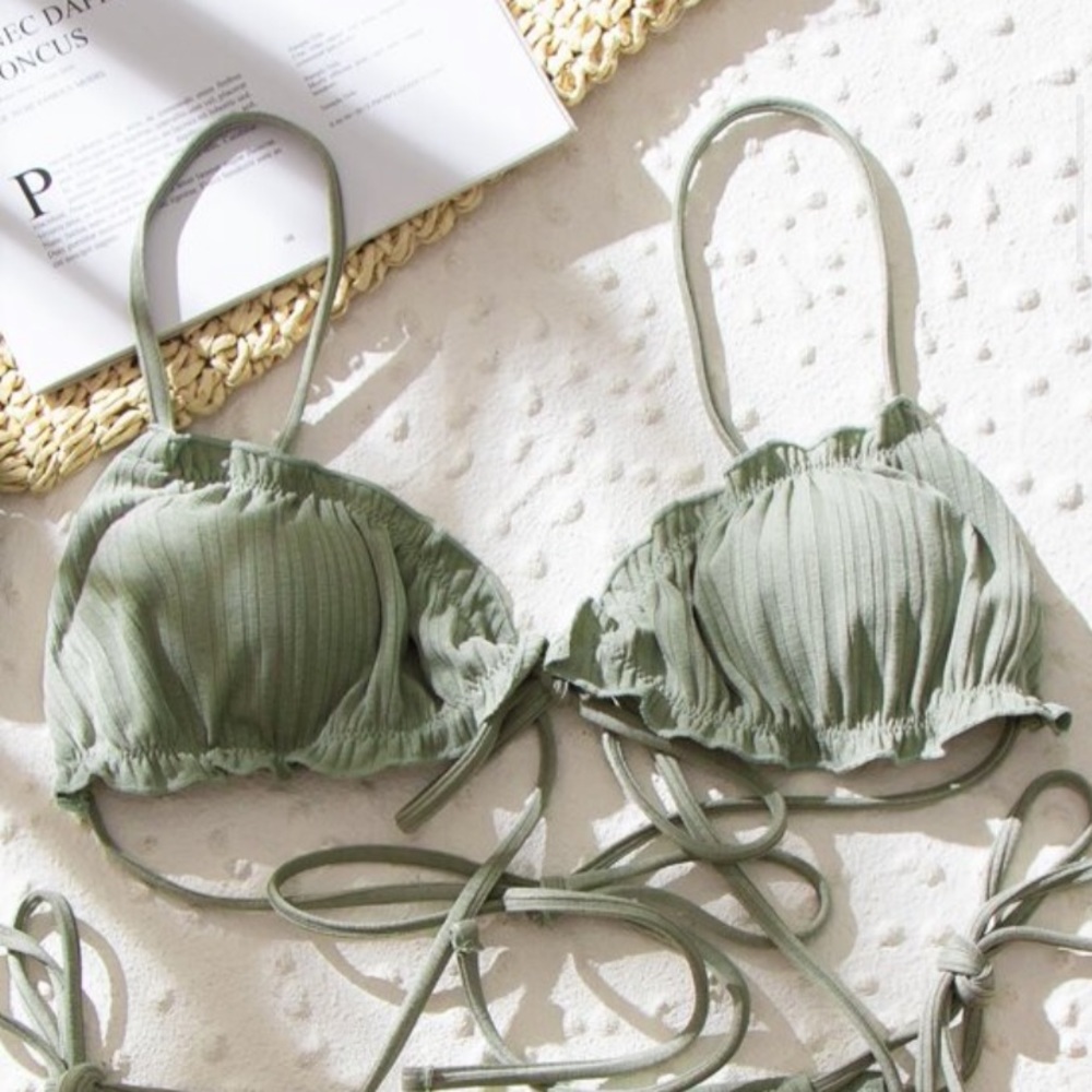 Lettuce Trim Bikini side Ties in Sage